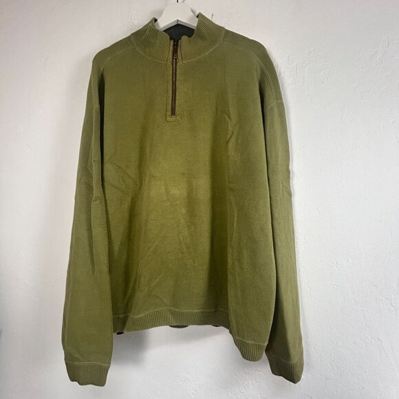 Tommy Bahama Men Reversible 1/4-Zip Mock Neck Pullover Sweater Green/Gray Casual - Picture 1 of 8